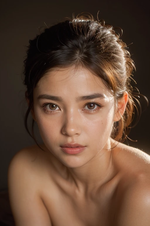 Realistic version of Tenka Izumo with the face of (Emily Rudd:Alicia Vikander) (nsfw) hands in the back of his head. 