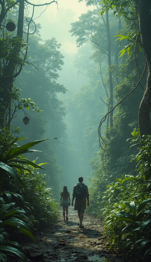 2 boys in a forest, Zainul and Suhar, carrying backpacks, exploring the mystical woods, towering ancient trees, sunlight filtering through the leaves, creating a dappling effect, lush greenery, vibrant colors, birds chirping in the distance, gentle breeze rustling the foliage, moss-covered rocks, a babbling brook nearby, wildflowers blooming in abundance, magical atmosphere, golden hour lighting, a sense of adventure, curiosity shining in their eyes, friendship and camaraderie, excitement filling the air, exploring hidden trails and secret caves, shadows dancing on the forest floor, mysterious creatures lurking in the shadows, whispers of legends and folklore, a map clutched tightly in their hands, eager to uncover the forest's secrets, imaginations running wild, laughter echoing through the trees, memories in the making, a journey of discovery and self-discovery, the forest embracing them, an enchanting escapade. (best quality,highres),ultra-detailed,(realistic:1.37),nature,landscape,adventure,friendship,vivid colors,explore,forest,wilderness,mysterious,discovery,light and shadow,curiosity.