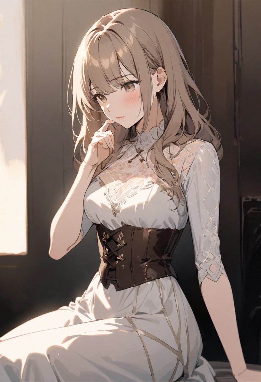 ((((Highest quality, High resolution)))), Extremely detailed 8K, Beautiful girl with slim body, (Ultra HD, Very detailed, Very detailed, Very realistic, Ultra-realistic, Photo Real), (One girl:1.5), Long Hair、Twin tails、Brown eyes, (Medium Breast: 1.2), (Beautifully detailed face, Beautiful attention to detail), (Sheer blouse:1.4),(Cleavage)、(Light of the sun, sunlight)，(slender:1.5),(Light clothing:1.6),(Open chest)、(Idol face:1.7),(Beautiful eyes)、(Beautiful face)、(Toned body:1.5),(masterpiece:1.8),Blushing、Beautiful Skin、Moist eyes、Embarrassed expression、smile、(Slim and beautiful legs:1.4),(mini skirt:1.4),(Panty shot:1.4),(squat:1.2)、(Charm:1.3),(Seductive posture:1.4),(from the front)、Shine、(Low - Angle)、(Brown Hair)、