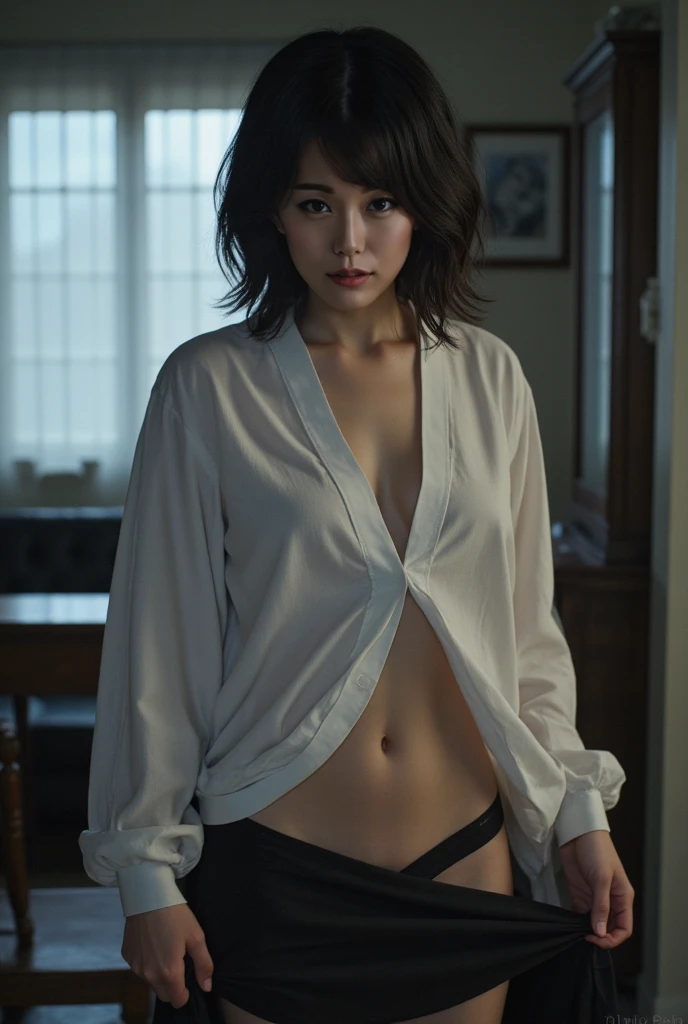 ((Top Quality, 8k, Masterpiece: 1.4)), japanese woman, ((naked, very short cut, skinny:1.5)), 25 years old, ((looking at viewer:1.3)), inside bedroom, ((Spread her legs:1.0)), (spread pussy:1.1), 