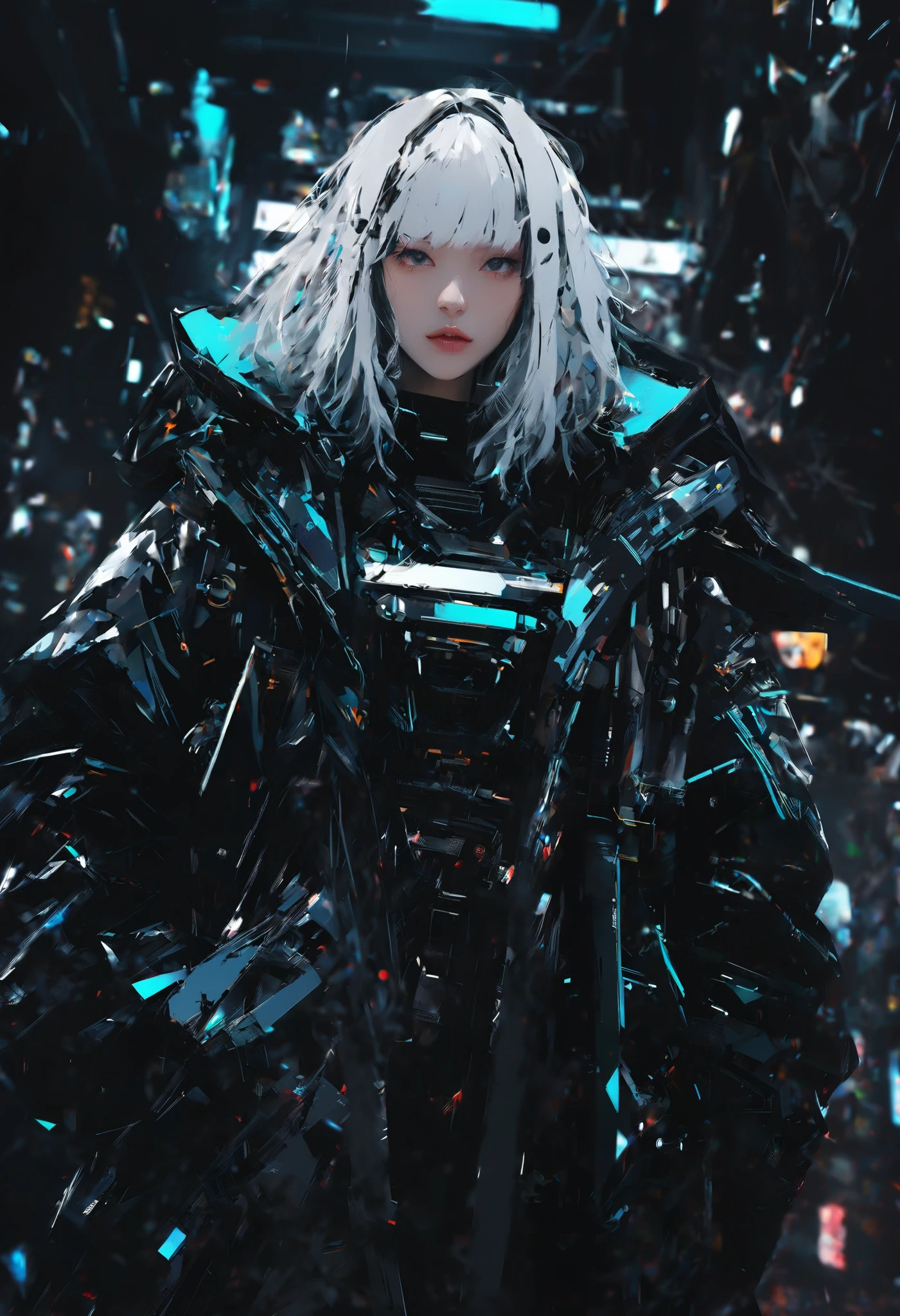 1 Girl、I want to fly high、Make noise monster song、you become an adult that season、I also change as it falls and piles up、I was looking for words to change to goodbye, hyper-realistic、 Cyberpunk Style, Cyberpunk Style , surreal, cybernetic and highly detailed , Cyberpunk Machine , Cyberpunk Style, Detailed Human Figure、crystal light、dcr34sed_c0l0ring, simple monochromatic background , theme,