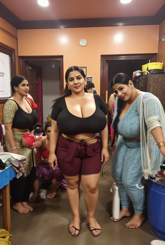 Indian women,30 year old,pretty face, bright red lipstick on lips,big and voluptuous breasts, gigantic and enormous butt, thickest thigh,huge knockers,widest hips, lowest waist,slim tummy,huge bust,wearing high revealing Black Saree, walking at public area