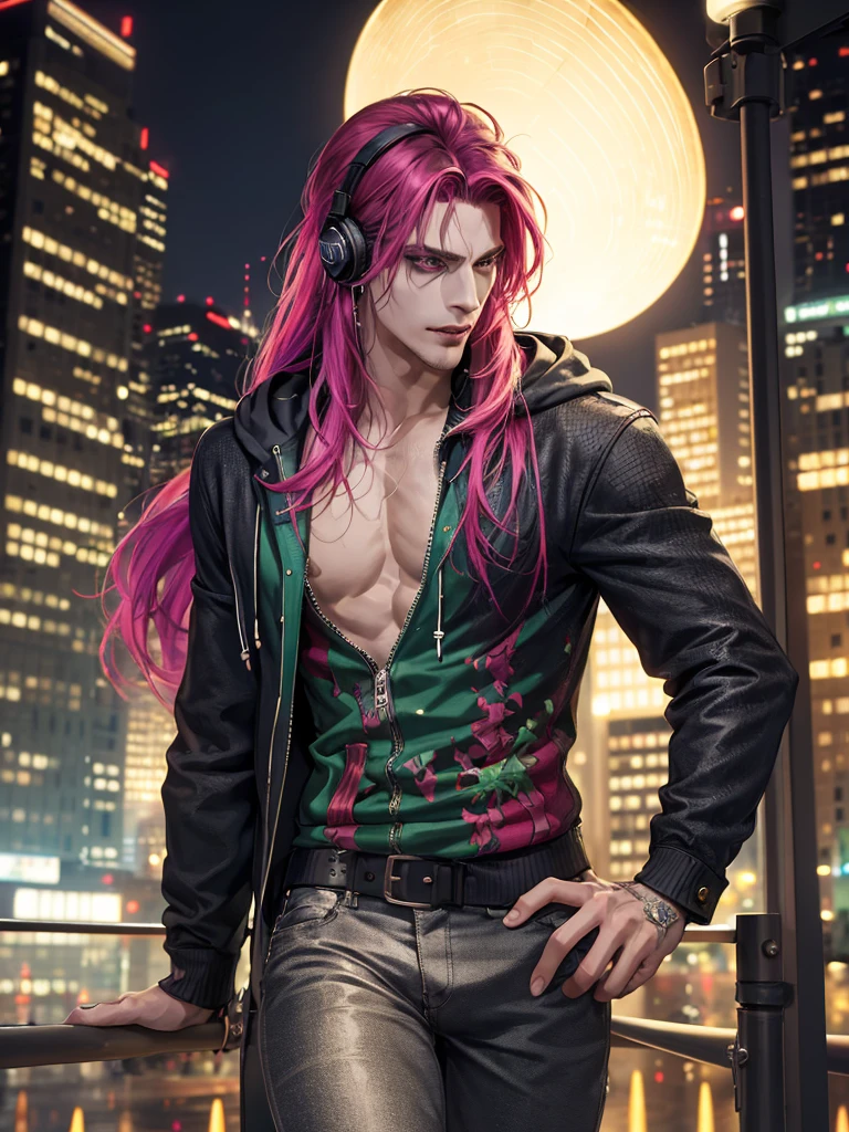 Chris Hemsworth vestido con un tutu de color rosa. Sin camiseta. Cuerpo en forma. De pie en un jadin de rosas. fotorrealista. 8k. alta calidad. ultra detallada