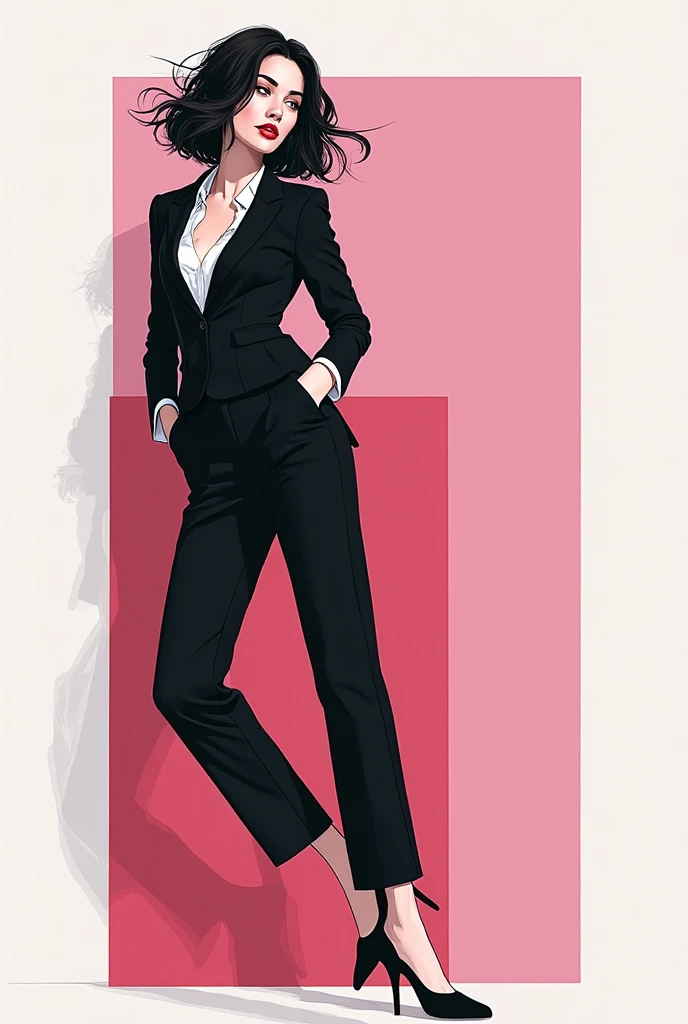 Create a stunning cartoon female character with a glass of wine in her hand with anime face, with white suit