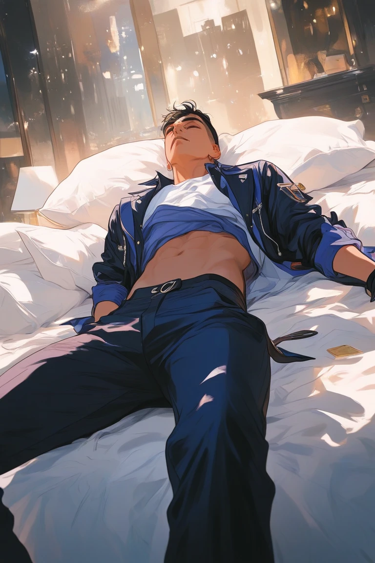 Absurd resolution, high resolution, (masterpiece:1.4), ultra-detailed, 1 man, seen from above, space, floating
