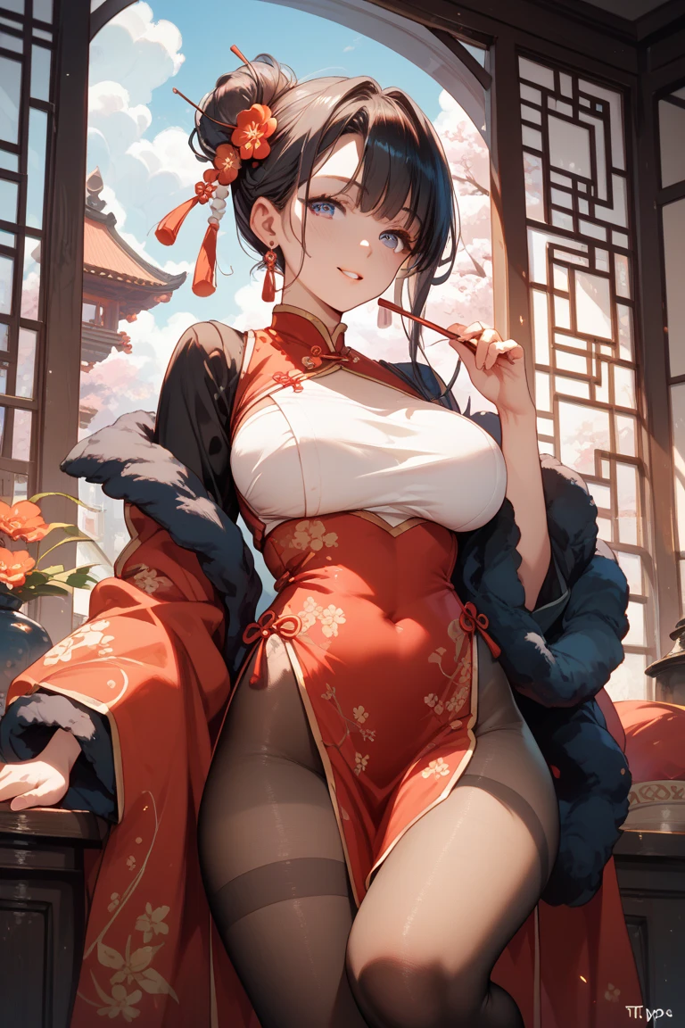 Girl in traditional Chinese clothes with big tits
