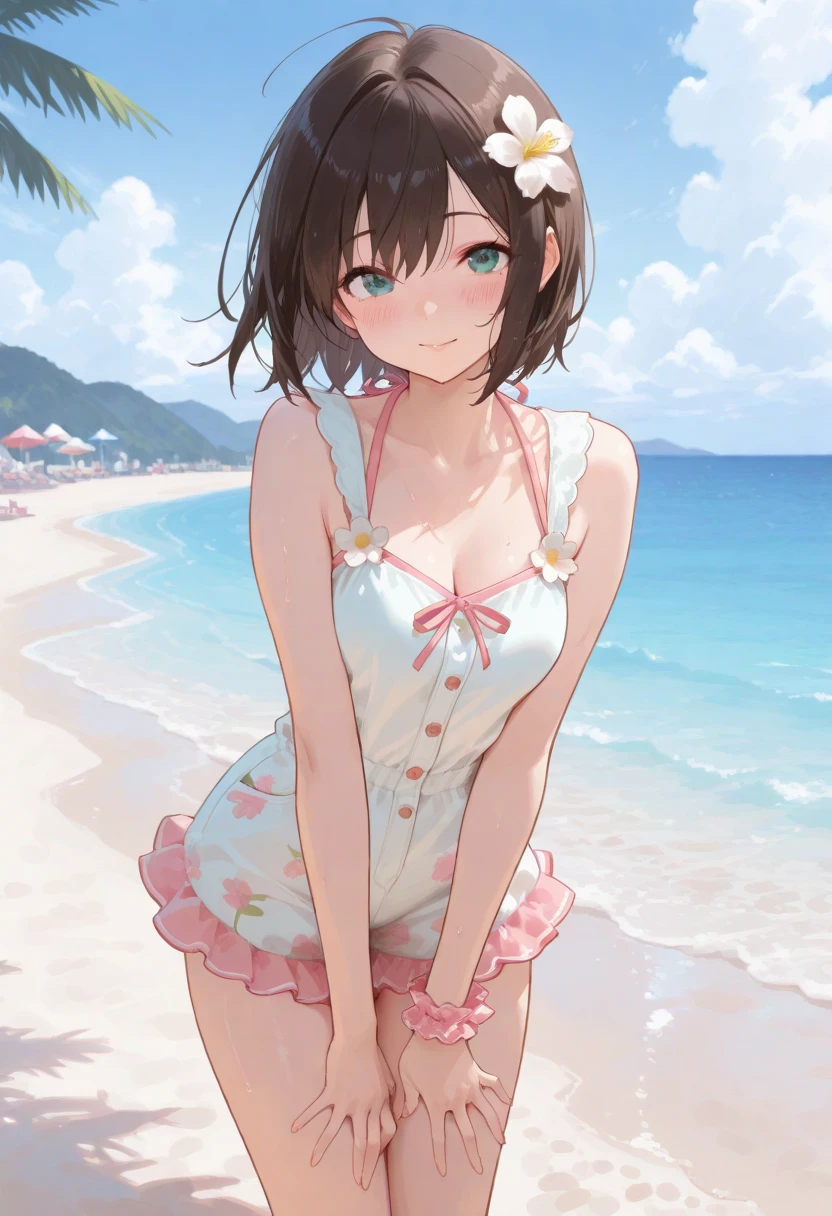 A beautiful girl longing for summer。Playing on the beach。Dress