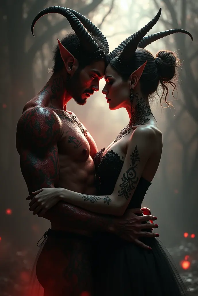 Female oni kisses man