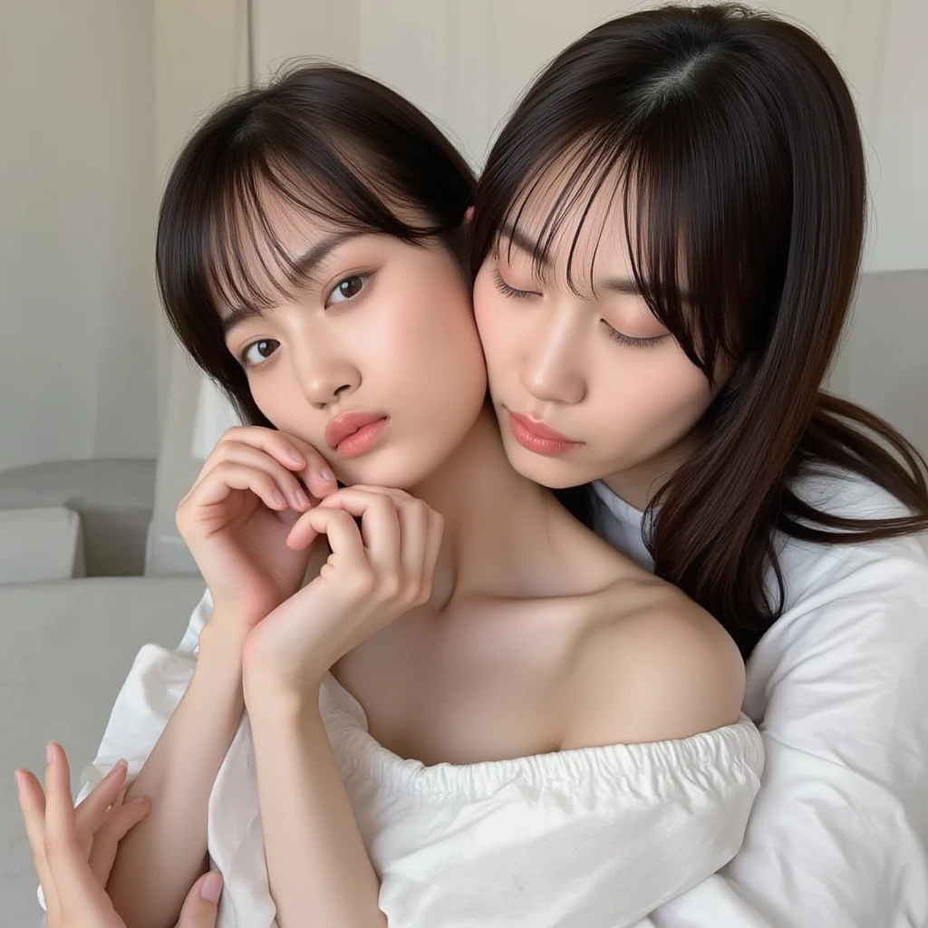 (eye closed:1.3), (open open mouth:1.2) a bed, 奈良美智, Good young girl, Sexy Girl, Lovely woman, Beautiful Asian Girl, Wear a choker around your neck,curlyhair,bangss, (Angle from behind:1.2), (Lie face down:1.2)