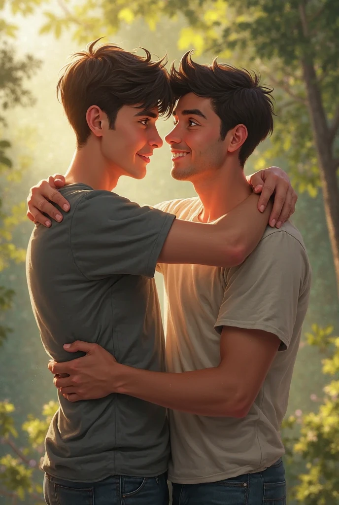 Brother hugs brother