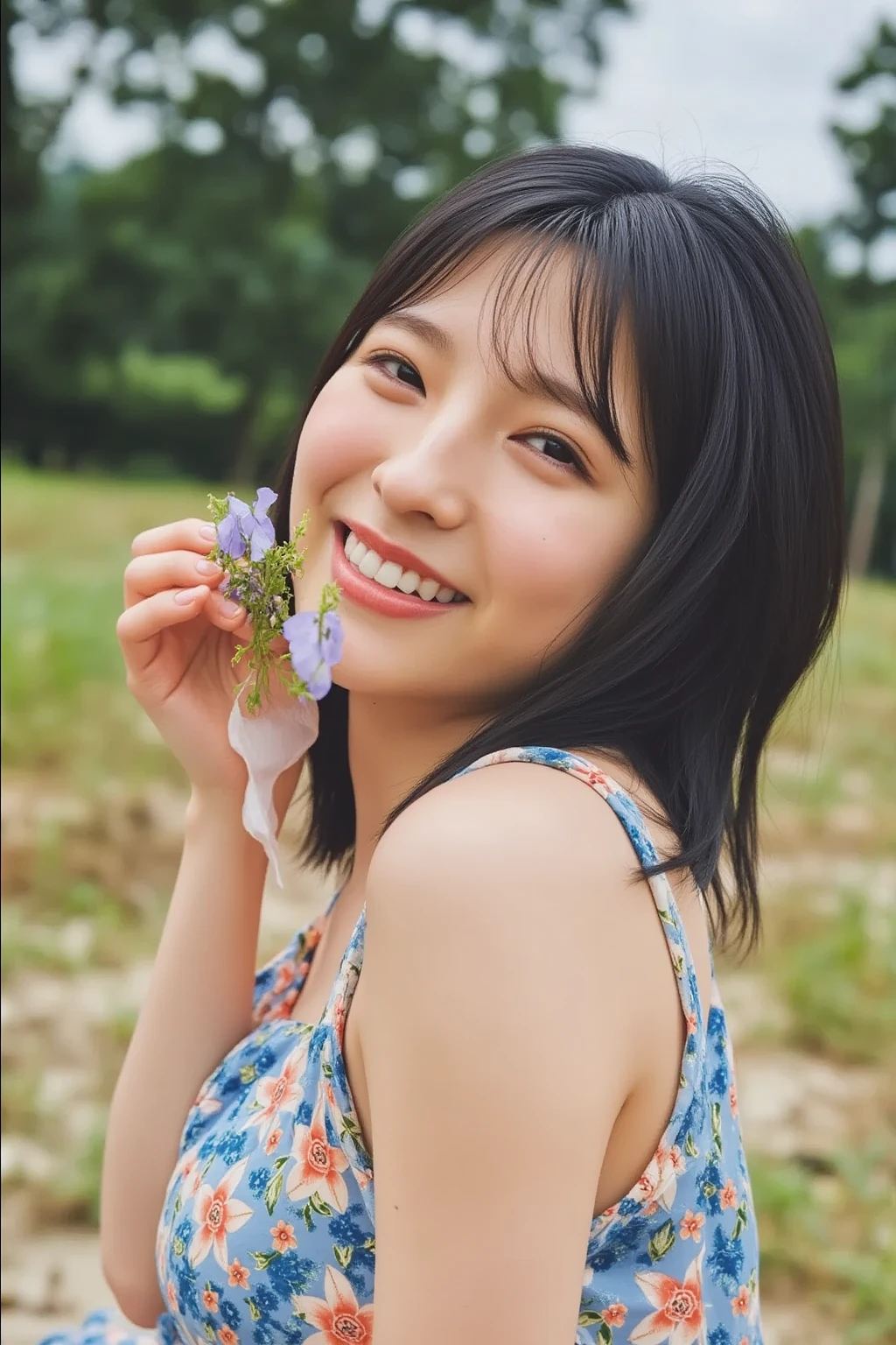 1 young girl, Japanese,10 years old,(very detailed美しい顔), smile happily, (highest quality:1.4), (super detailed), (very detailed CG 統合 8k 壁紙), very detailed, High-definition RAW color photo, professional photography, realistic portrait, cinematic light, ((Esmanium)), I have bangs, (goth costume,lolita fashion), smile, ((grassland, flower garden)), (lots of wild flowers:1.9), (view from below:1.4),(Wind from the side:1.1),Clothes spreading in the wind、hair swaying in the wind、