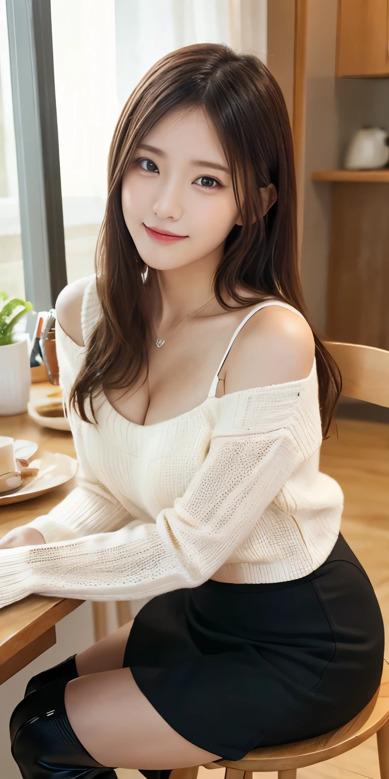 nsfw, cleavage、Nipples、High resolution、blondeヘア、girl、Light Hair Color、sexy、blonde、Thin legs、Beautiful eyelashes、High resolution、Zoom out、20-year-old、 Wide viewing angles、Highest quality、Very detailed、Finer details、High resolution、8k wallpaper、Beautiful eyes in every detail、Natural lip color、Off-the-shoulder sweater、leather skirt、mini skirt、thigh-high boots、Long Hair、wave hair、Hotel、bed、Cute Face、belt、Small face、whole body、looking at the camera