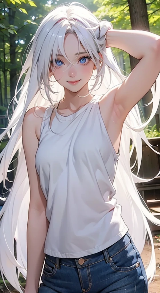 （dark skin,Silver Hair,Fox Girl）,(Perfectly detailed face),(Young) ,(camisole,mini skirt),(((skirt lift))), (((Black underwear))),sweaty,Smirk,High resolution, masterpiece, Highest quality, High resolution