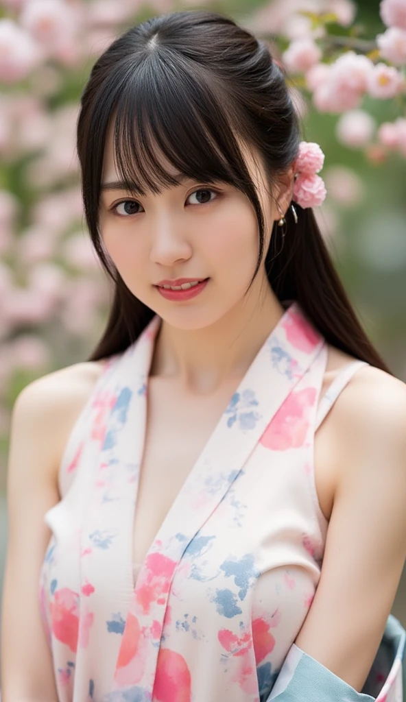 Portrait shot on bamboo forest path, wearing yukata, ponytail, AKB 48, Sakurazaka 46