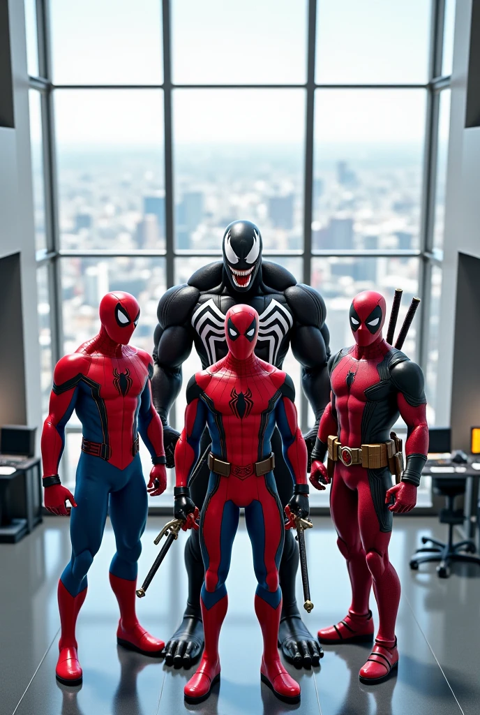 Imagine 16k, Unreal Engine 5, Anime style, [Mortal Kombat|Super Metroid],((Girl|Samus Aran|Ninja|spiderman|Batman|Cyberpunk])), ((white hair)), ((red eyes)), looking at the viewer with a smile, in a hotel room in front of the bathroom.