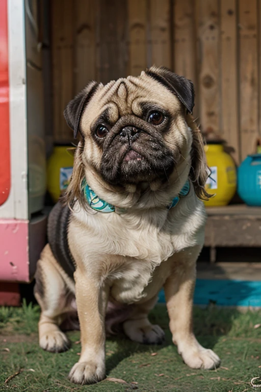 "((Cybernetic Pug Portrait):1.3, Roupas de viagem, pele natural, sombras acentuadas, foto em 8k UHD de alta qualidade:1.2, movie grain:0.9, estilo de foto RAW da Fujifilm XT3:0.9)"