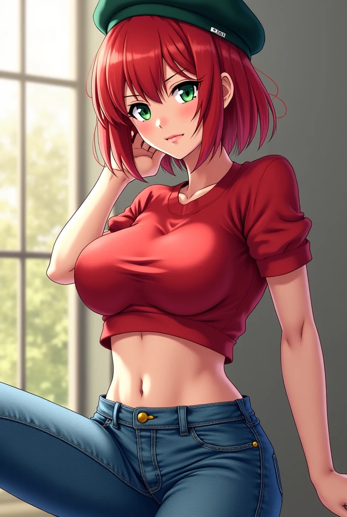 (masterpiece, best quality, ultra-detailed, high resolution, detailed eyes), takeda hiromitsu style, 1woman(40 years old), large breasts, voluptuous body, cowboy shot, standing, casual clothes
