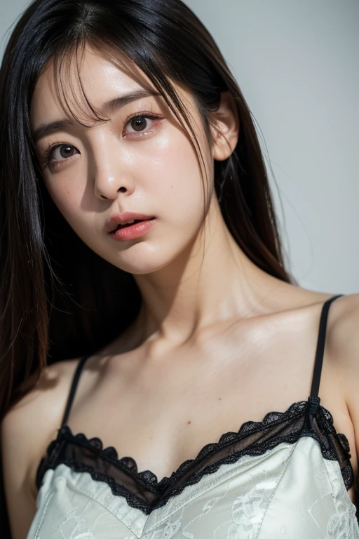 Top Quality, Photorealistic, 8K, High Definition, 1 Girl, Woman, (Sexy Pose: 1.9, Exposure: 1.9, Cleavage: 2), Gorgeous, (Big: 1.8), (Underwear: 2, Bra: 1.9, Lingerie: 1.4), (Short Hair: 2, Bob: 2, Parted Bangs: 1.6), Watch Viewer, (1 Girl's Eyes: 1.6), Photorealistic, (Bokeh), (Floating Hair, Lips, Open Mouth: 1.43), Gorgeous, pureerosface_v1:1,