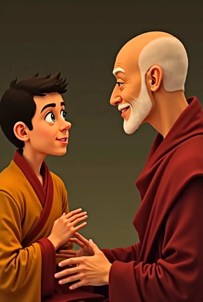 "Animated 3d cinematic style चित्र: किसान भगवान बुद्ध से बात कर रहा है, उसकी स्थिति और भावनाओं को व्यक्त करते हुए, और बुद्ध उसे सुन रहे हैं।
"भगवान बुद्ध ने उसे शांत रहने के लिए कहा और फिर उसकी स्थिति के बारे में सोचने लगे।"
"