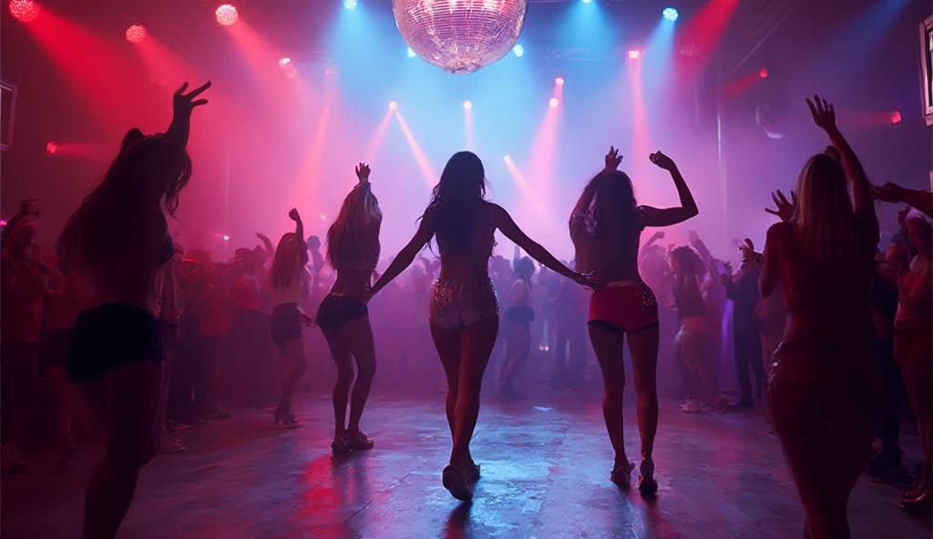 1970s party, beautiful multi-racial women with huge buttocks, 35mm, atmospheric perspective, depth of field, cinematic lighting, reflection light, backlighting, masterpiece, anatomically correct, textured skin, super detail