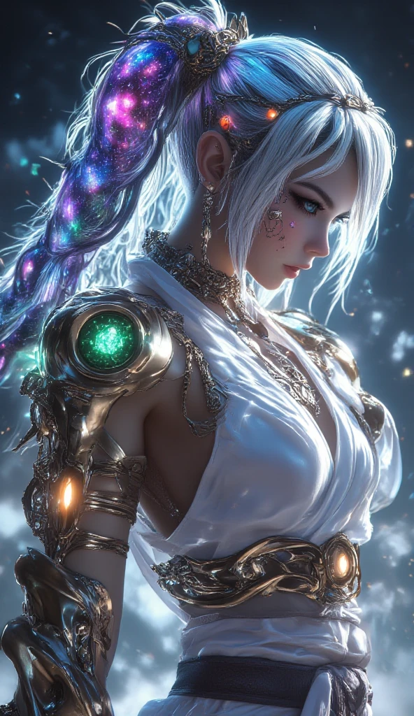 Ultra-detailed complex 3D rendering of the face, (masterpiece, top quality, octane rendering,), glamour shots full body image, very beautiful young elves, cleavage, (highly detailed skin: 1.2), (exposure: 1.1), ((blue micro bikini: 1.95)))). , 8k, (((very soft breasts)), (((conspicuous large pink areola)), beautiful Caucasian woman with white skin with full soft breasts with big buttocks, one, long braided hair, big breasts, dynamic angles, (((huge breasts: 2.4)), ultra-realistic photos, ((((((silver hair)))), futuristic urban background, facial muscles, (((((detailed and glamorous silver crown)))), In the style of Marvel Comics, ArtStation Trends, Clear Focus, Intricate Details, Very Detailed, Detailed Green Eyes, Sharp Focus, Digital Rendering, Professional, Abs, Lip Gloss, Glossy Skin, Sexy Pose, Golden Tattoo All Over Body, Silver Pattern All Over Body, Silver Lame Skin, Gold Glitter Skin, Mansuji, Buttocks, Jeweled All Over the Body, with silver scales, silver hair,