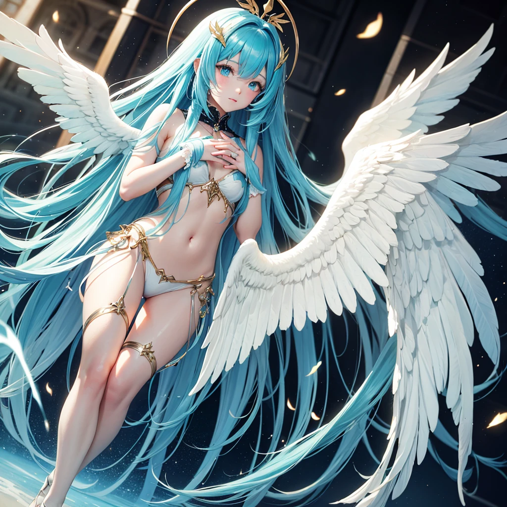 Showing from head to toe、((If the background is(Round, golden, intricately detailed picture frame)))、(((Intricately detailed angel hi-lo)))、(((Flying in the sky)))、a smile、raphaël、６Angel wings in pieces、beautiful blue sky、(((Beautifully decorated angel ring))), (((A beautiful Blue eyes)))、(((Feathered Girl)))、(((Blue Rose)))、(((Angel Halo)))、Cystate gray hair、(((beautiful finely detailed eyes)))、((((Beautiful blue sky)))、leaning back to wall、Full body in the photo、Inorganic Winged Girl Angel、(((Intricately detailed sheer white micro bikini)))、(((teens girl))))、cleavage of the breast、professional photograpy、((top-quality))、(finely detaild face:1)、(​masterpiece:1)、(top-quality)、