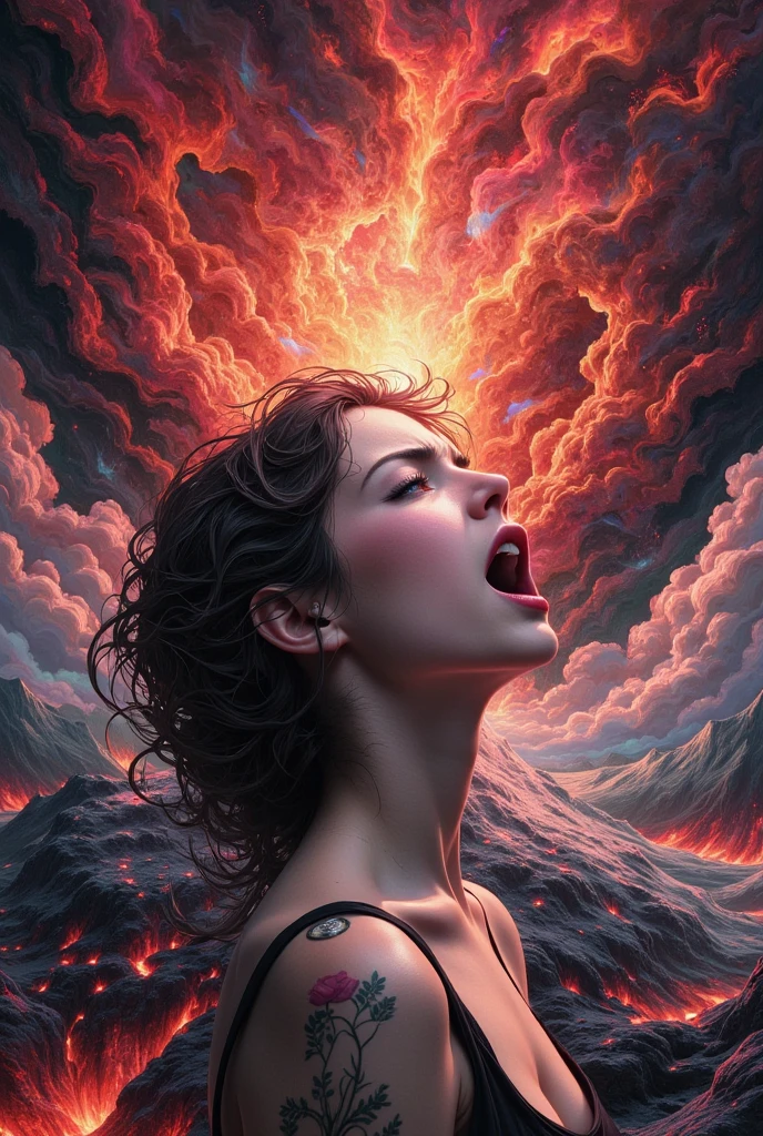 screaming nude cloud girl, platinum blonde, verry realistic, uhd, 8k, amazing lighting, high detail, masterpiece, dark, lightning, red clouds, full lenth view, long sexy legs