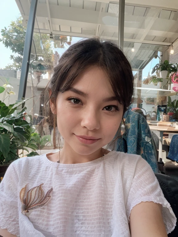 (best quality,8k,highres,masterpiece:1.2), realistic, photorealistic:1.37, UHD, studio lighting, sharp focus, extreme detail description, professional, vivid colors, bokeh, portraits, extremely detailed face texture, beautiful detailed eyes, beautiful detailed lips, extremely detailed hair, dark colored hair, youthful appearance, big round breast, cleavage, proportional eyes, seducing smile, clean and natural face, no makeup, bare face, indonesian face,