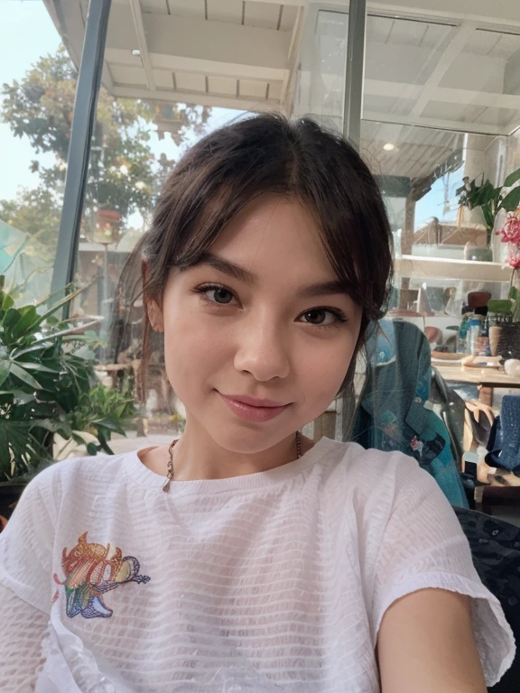 (masterpiece, best quality:1.3, fisheye), extremely high detailed, intricate, 8k, HDR, cinematic lighting, front pov ((street:1.4, bent over against pov, hands grabing viewer )), slim waist, wide hips, narrow face, plump cheeks, small , wearing a loose fitted ootd, at the garden, malay women wearing hijab.
