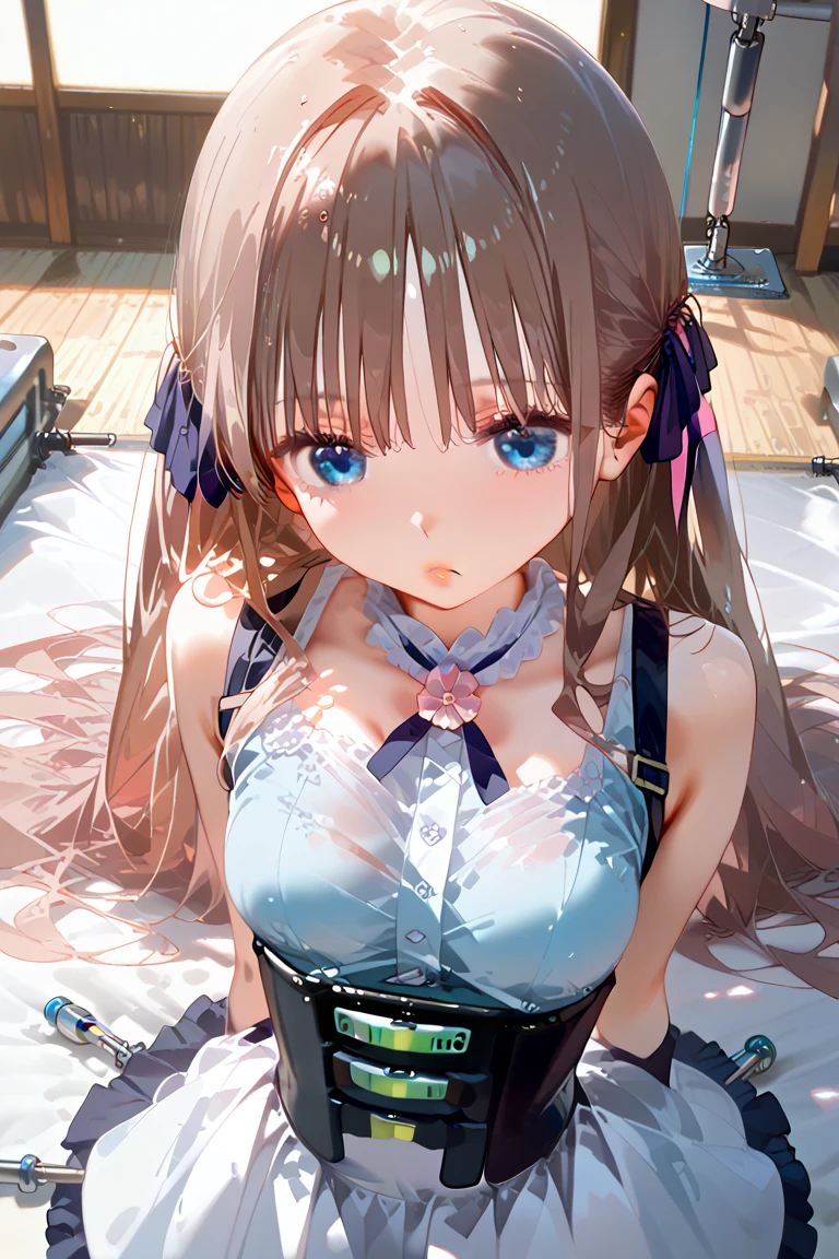 ((Smooth texture:0.75, Realistic texture:0.65, Realistic:1.1, Anime CG Style)), thick outline, (La Highest quality,High resolution,Super detailed,Actual), Absurd, (Highest quality), (masterpiece),(Super detailed:1.2), (High resolution), (masterpiece, Highest quality), One girl, cute, ((Big Breasts:1.3)), Dynamic Background,Beautiful Face, Beautiful body, souryuu_Asuka_Langley, Interface Headset, Hair between the eyes, Sexy Underwear, ((Ocean:1.5)), (Sunset:1.5)), From the knee up, Arms above head