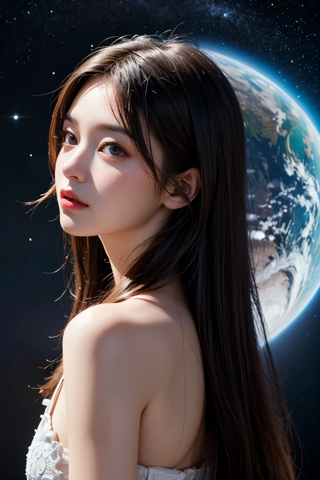 Highest quality、Ultra high definition、masterpiece、惑starの上に立つ、universe、star、art