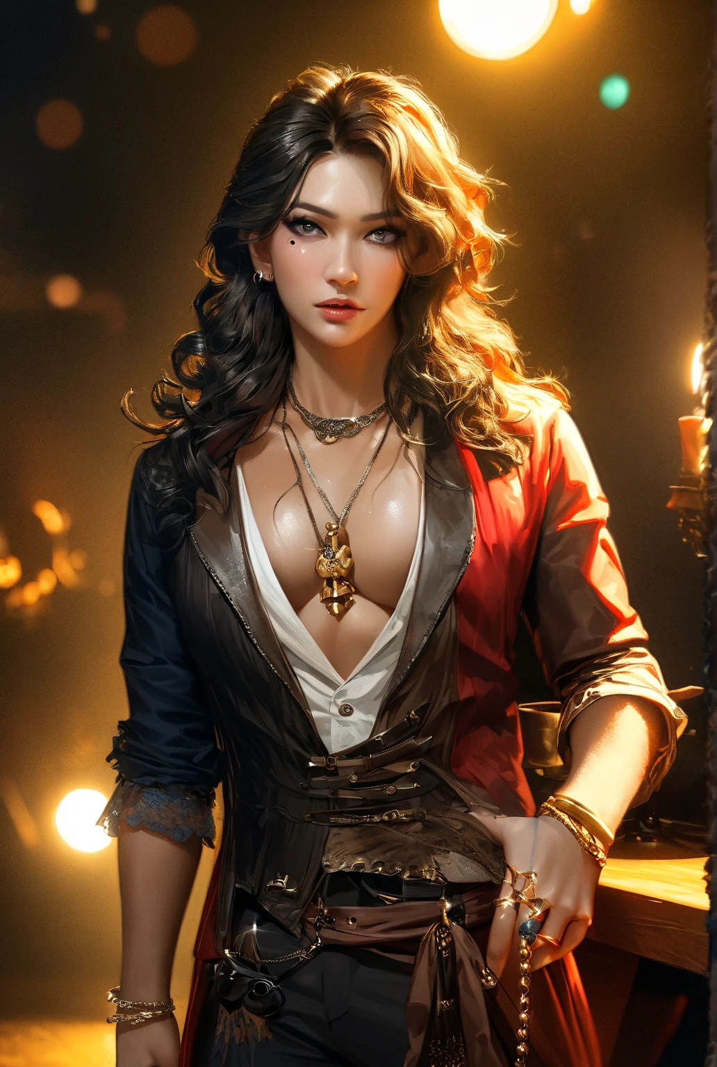 (masterpiece, best quality) realistic version of
MorriganDA, face of (Kate Beckinsale:Evangeline Lilly) 1girl, solo,, looking at viewer, short hair, black hair, gloves, jewelry, yellow eyes, small breasts, fingerless gloves, necklace, hair bun, nail polish, bracelet, lips, fingernails, makeup, glowing, single hair bun, feathers, lipstick, staff, pale skin, black nails, armlet, long fingernails, realistic, nose, magic