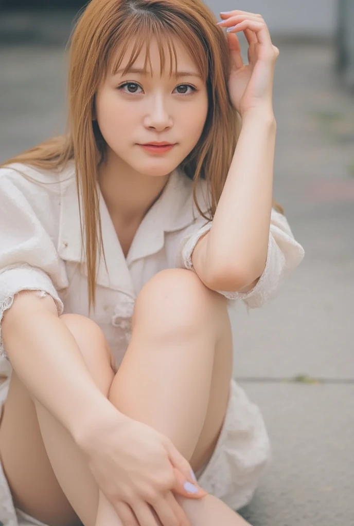 ((sfw: 1.4)), (( detailed face, cute face, detailed face, professional photography)), ((((standing)), (from side), (both hands on knee) , leaning forward ( grin smile : 1.2), earrings)), (( Shiny platinum blonde silk hair, beautiful shiny bangs, big clear sky blue eyes, very beautiful bright eye highlights, 1 Girl)), Ultra High Resolution, (Realistic: 1.4), RAW Photo, Best Quality, (Photorealistic Stick), Focus, Soft Light, ((15 years old)), (( (young face))), (surface), (depth of field), masterpiece, (realistic), woman, bangs, ((1 girl))