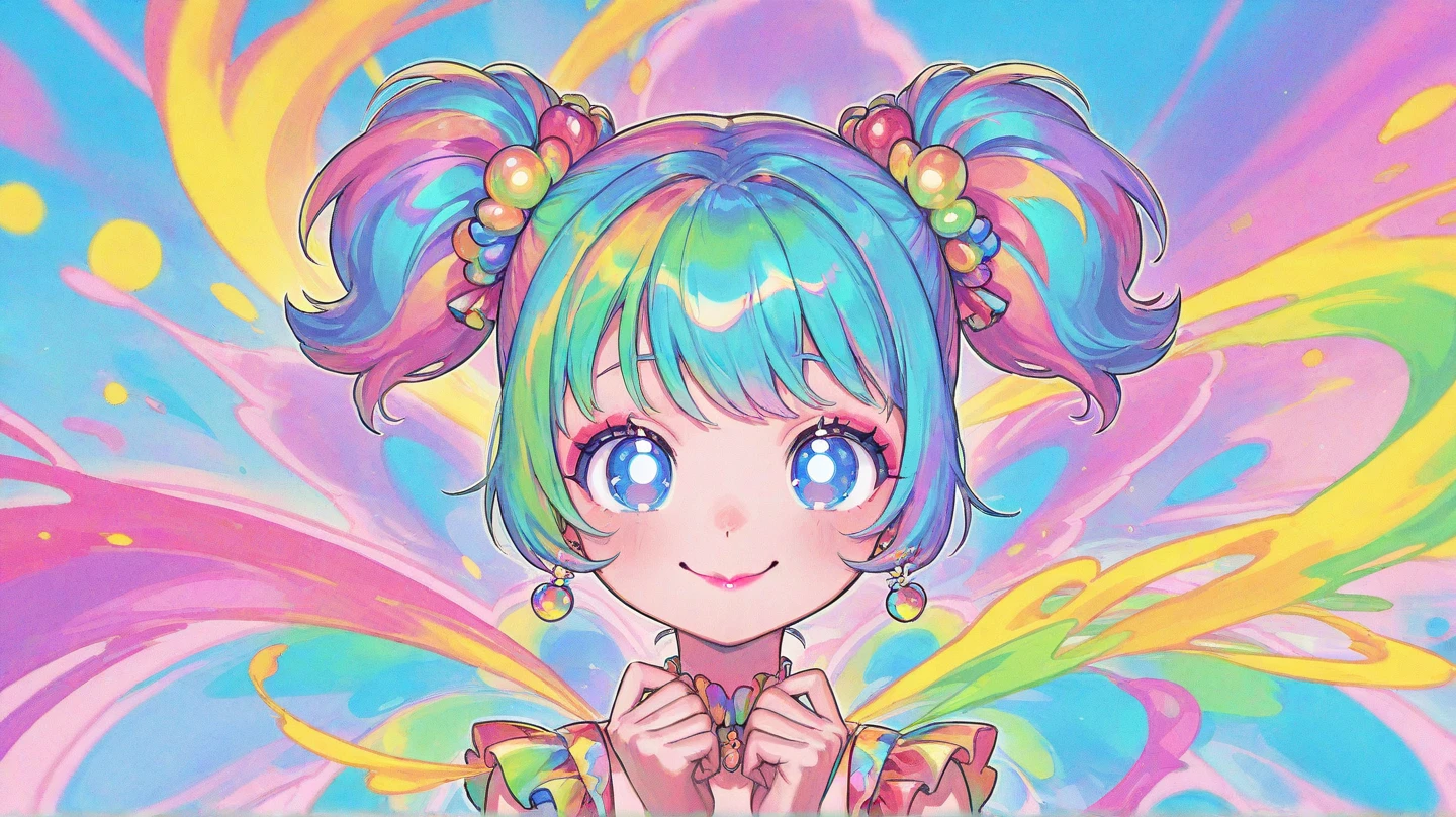 Micho colorfull style, Simple Line Initialism,Abstract art,(((The most beautiful girl of all time))), Sweet face. colorful hearts, funny design, (((bosom buddy ))), (((Cute Aliens))), The background is space
