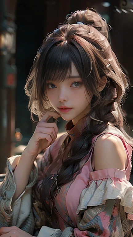 ((Best Quality)), ((Masterpiece)), (Detail: 1.4), 3D, Beautiful Cyberpunk Female Image, HDR (High Dynamic Range), Ray Tracing, NVIDIA RTX, Super Resolution, Unreal 5, Subsurface Scattering, PBR Texture, Post-Processing, Anisotropic Filtering, Depth of Field, Maximum Sharpness and Sharpness, Multi-layer Texture, Albedo and Highlight Mapping, Surface Coloring, Mitsu-Accurate Simulation of Material Interactions, Perfect Proportions, Octane Rendering, Two-color Light, Large Aperture, Low ISO, white balance, regular three-point, 8K RAW, beautiful bright pupils, off-the-shoulder clothes, fine pupils, delicate face and eyes, long eyelashes, blush, delicate and fluffy hair, pink lips, pure, cute, sweet girl, artistic sense, casual wear, high-end sense