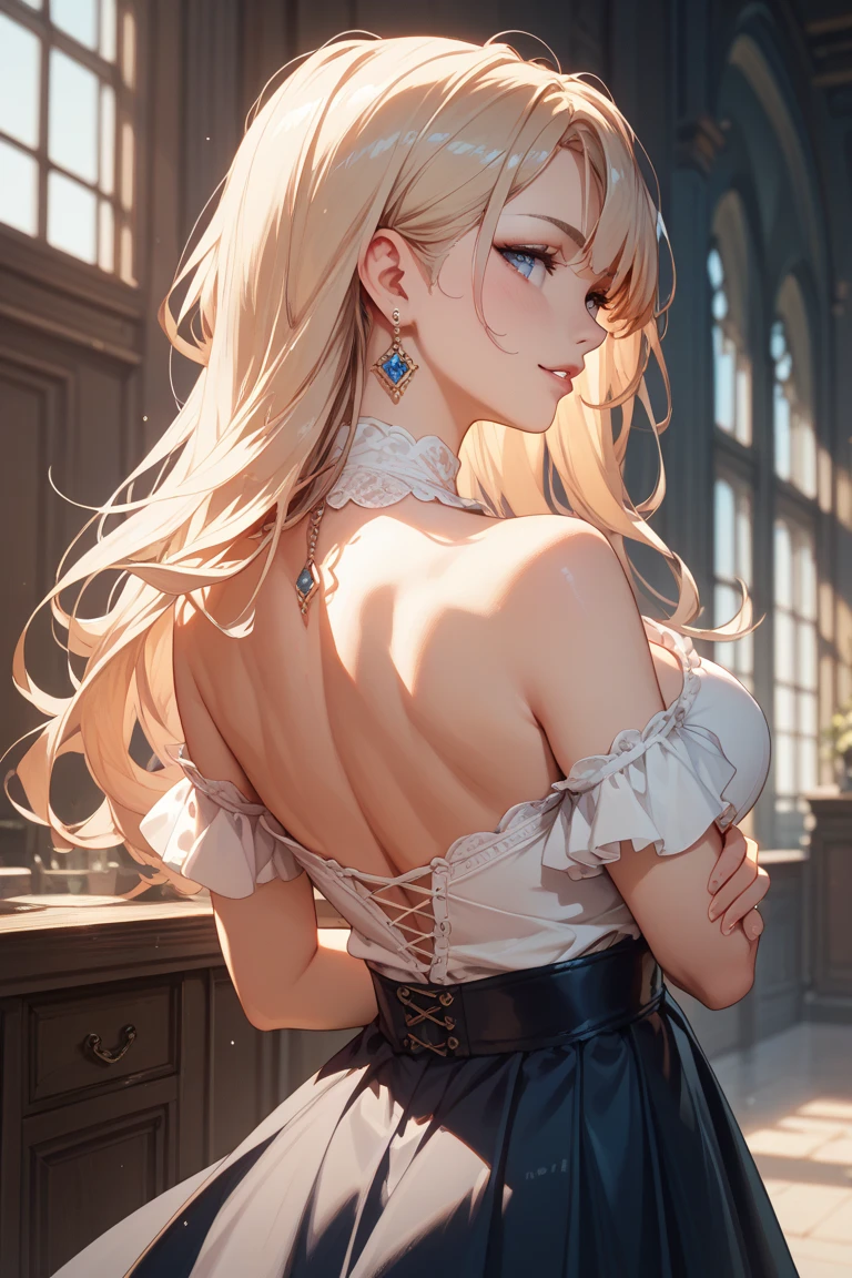 (from below:1.2),(from side:0.9), ((Face)), (Close-Up:0.4), (A masterpiece of image quality in 8K),(Beautiful Allafed Woman),(((emphasizing breasts:1.3))),(Dynamic angles),(Dynamic and sexy bending pose:1.3),(sit a chair:1.3),(Short hair in shiny silver and orange inner colors,large full breasts,Disturbance of clothing due to movement,breast slip,(Ponytail twisted buns adorned with elaborate braids and beads,Braided Setup Fishbone Hair:1.2),(see-through bangs),small breasts,(((A brown lace apron that shows your bare skin from under your small breasts.......)))、Blush with embarrassment、Enraptured eyes、 open mouth,A smile that beguiles the viewer、(Look back:1.7)、Look into the photographer,skin glistening with sweat,gazing at viewer,,(Professional Lighting),(masutepiece,top-quality,Ultra-high resolution output image,),(Ultra HD with complex detail image modes),depth of fields,Beautiful hands,Beautiful fingers,Detailed finger features,(Detailed hair features:1.7),detailed facial features,detailed clothes features,
