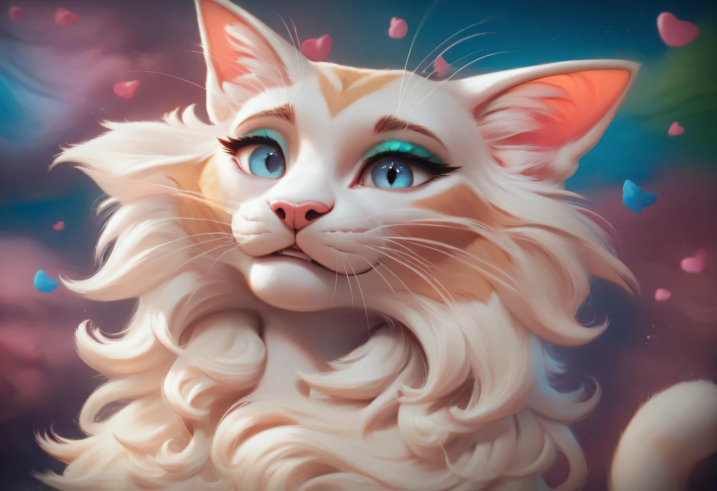 brightly colored Cat with blue eyes and long whiskers, Airbrushing painting by Zahari Sograph, Trending on Art Station, fur art, beautiful neon Cats, Cat. Digital Painting, awesome Cat, Beautiful Art UHD 4K, a painting of a Cat, Highly detailed digital art in 4K, 4K Detailed Digital Art, beautiful Cat, Cat design
