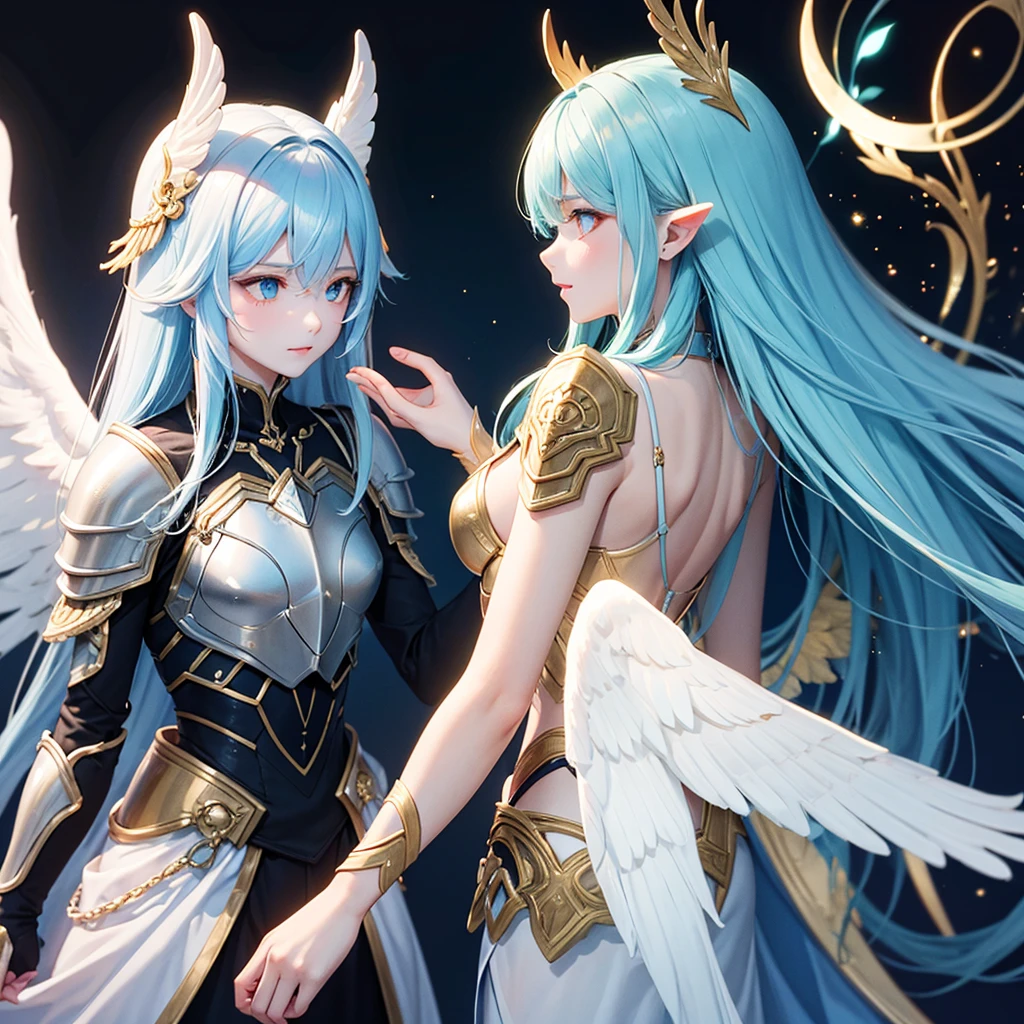 of the Angels embraced, one is male, and the other is female, os dois suspenso no ar (uma imagem angelical da Luz pais lindo, em brilhante colorido A arte de boa qualidade) ico dividido, imagem ( uma imagem infernal em chama Sombrio, de assustadores trevas)