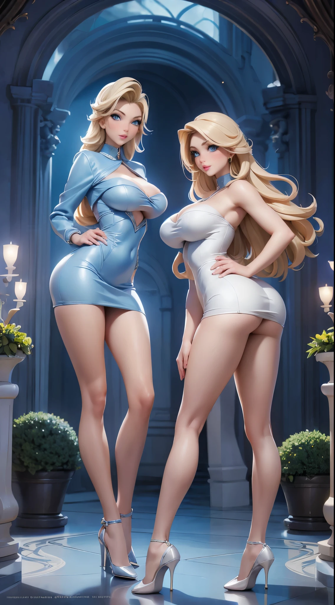 ((Medium Shot)),((West Shot)),(((front light))),((ass pov)),((((front lighting)))),(Photorealistic: 1.4), (masterpiece, Beautiful and slim naked: 1.2), Perfect proportions, Big Breasts, Narrow waist,,((Thin waist and slim thighs)),(((Two blonde, blue-eyed European girls))),((Holds a golden spear in his right hand)),((Golden sword on left hand)),((Smiling Girl)),((The big wings of the archangel)),((Equipped with a shield on the arm)),((Spread your big angel wings wide)), ((Saluting with a golden rifle)),((Front lighting)),((The body is naked)),((Equipped with a shield on the arm)), Ultra-realistic capture, Highly detailed, High resolution 16k close-up of human skin. Skin texture must be natural,,((((Forward light))),((((Elegant nude elegant girl)))) ,((Slender naked)),((Two skinny naked girls of European descent)),(((A nude figure facing the viewer))),(((Small breasts and exposed genitals))),(Young girl exposes her genitals))),(((The thighs and head fit within the screen)),(((View from head to thigh))),((Beautiful and balanced body)),((Do not show anything below the thighs)),((bottomless)),((topless)),((The left and right arms and left and right thighs are equipped with golden armor.)),((ass pov)),(((from front))),(((cowboy shot))),(((standing pose))),photo realistic,master piece,((ultra detailed)),looking at viewer,smile,photorealistic,Shiny baby blonde silk hair,((She has a large hair ornament and golden armor on her belly.)),((Looking at the viewer from the front)), (((Young face and young body)),((Looking horizontally at the viewer)),(Exposing the viewer to full frontal nudity),((Face forward and look at the viewer at the same height)),((Show your naked body to the viewer with your hourglass figure)),(((Wearing a large golden hair ornament))),No underwear ,((((Naked elegant and graceful girl)))) ,((Naked from head to thighs))、((No underwear whatsoever))、((Head to knee nude shot)),((Beautiful hourglass figure)),((Wearing a cape)),((Beautiful style)),Beautiful and detailed character art, Very detailed, Girl in shiny armor, Beautiful white and shining skin, Unparalleled beauty, ((Shiny baby blonde silk hair)),Realistic, 3D Face,Shiny Hair, Glowing Skin,((Thin Hair,No makeup,Brilliant Light)),Fantasy,Beauty products,Very detailedな顔のテクスチャ女性,Soft natural light,Create a dreamy and magical atmosphere.Photon Mapping, Light Energy Transfer, Physically Based Rendering,