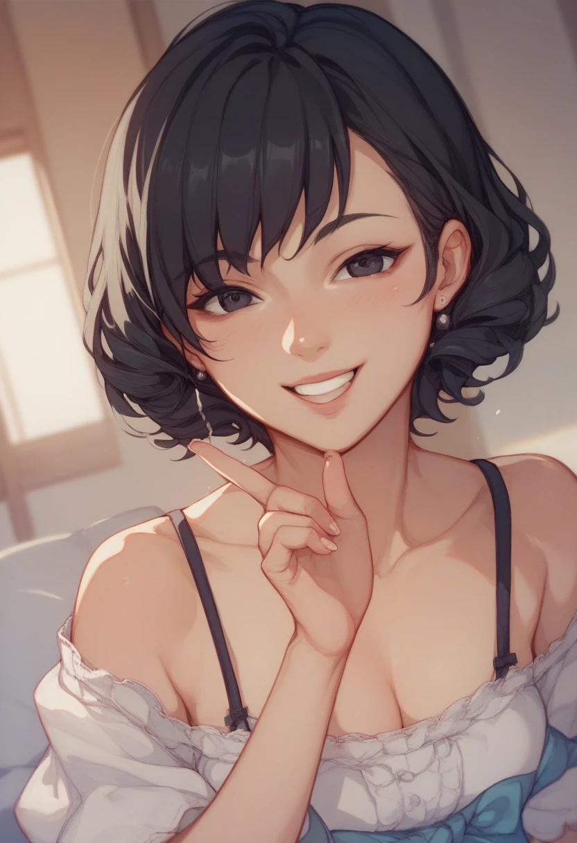 8k, 55 year old mature Japanese woman, wife, Beautiful mature woman, Long eyelashes, Nice body, smile, Super Short Hair, Silk camisole, Cleavage, Silk Panties, Full body emphasis, Pearl Necklace, Red lipstick, Small Mouth, Erotic appearance, Sex Appeal, functional,