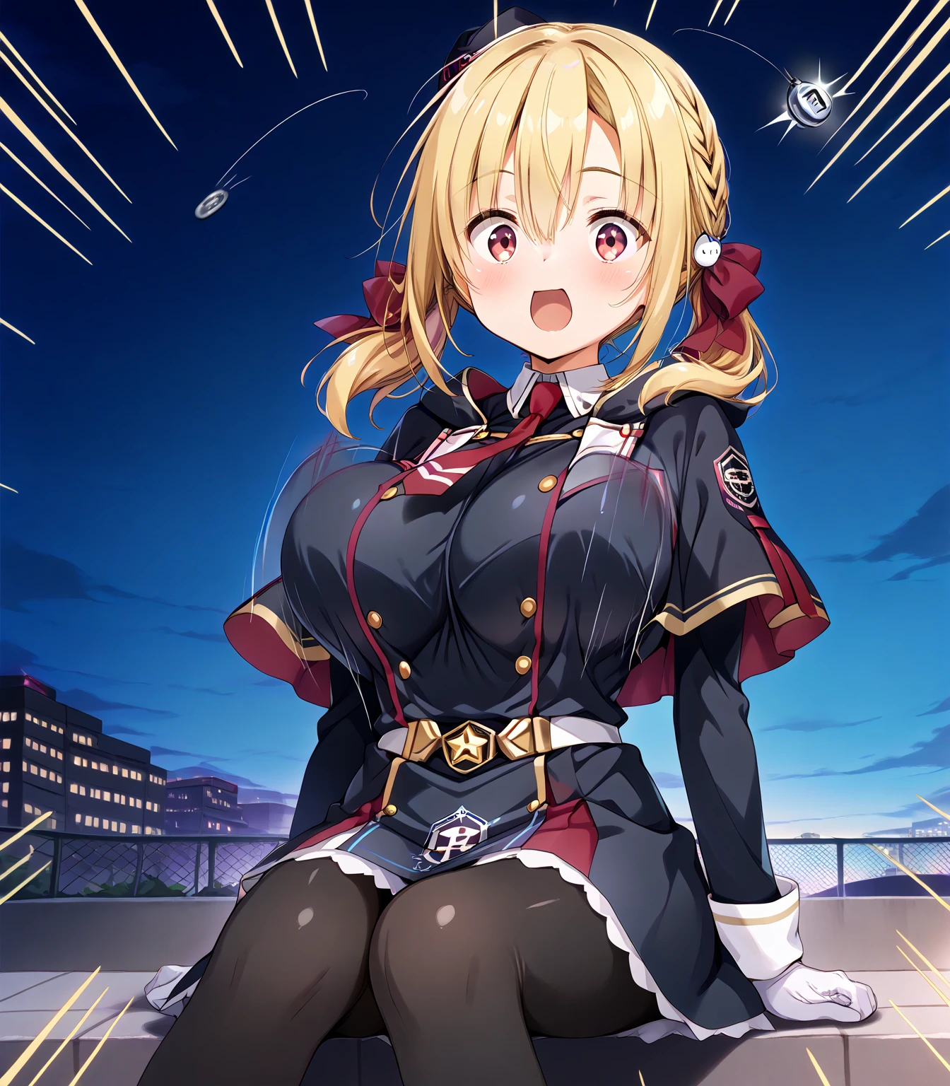 Highest quality、High resolution、Detailed Background、(Beautiful face in every detail:1.4)、Anatomically correct、(Normal number of fingers:1.2)、Highly detailed face、Detailed eyes、age beauty、Huge breasts、Perfect body line、Light color hair、Braided bob cut、Braided Ponytail、Braided twin tails、well-groomed eyebrows、Attraction Park、Thrilling attractions、Stretch your arms、Show your side、
(Girl screaming with excitement and joy while riding a thrilling ride:1.5)、
Extremely excited、eyes wide open、Mouth slightly open or smiling widely、A slight redness on the face and neck due to an increased heart rate