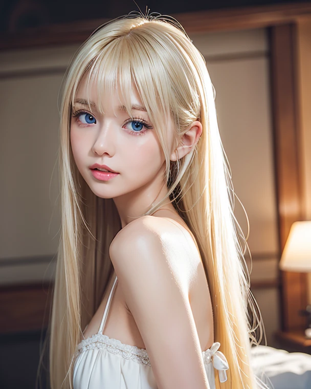 ((Highest quality)), ((masterpiece)), (detailed), One person, sexy,Long blonde hair all over, Narrow, droopy eyes, Thin lips, Gal, high school student