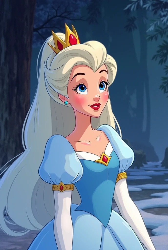 Je veux que tu me crées une image où on voit Blanche-Neige en croisait les autres princesses Disney, son visage malicieux, je veux que ça soit dessin dans un style Disney de années 1937 c’est super important de voir tout les princesses empoisonné