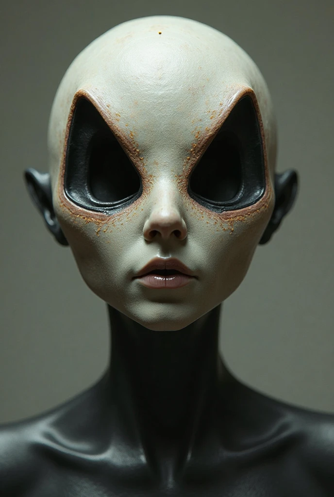 she has no eyes and has a huge nose that is literally triangular