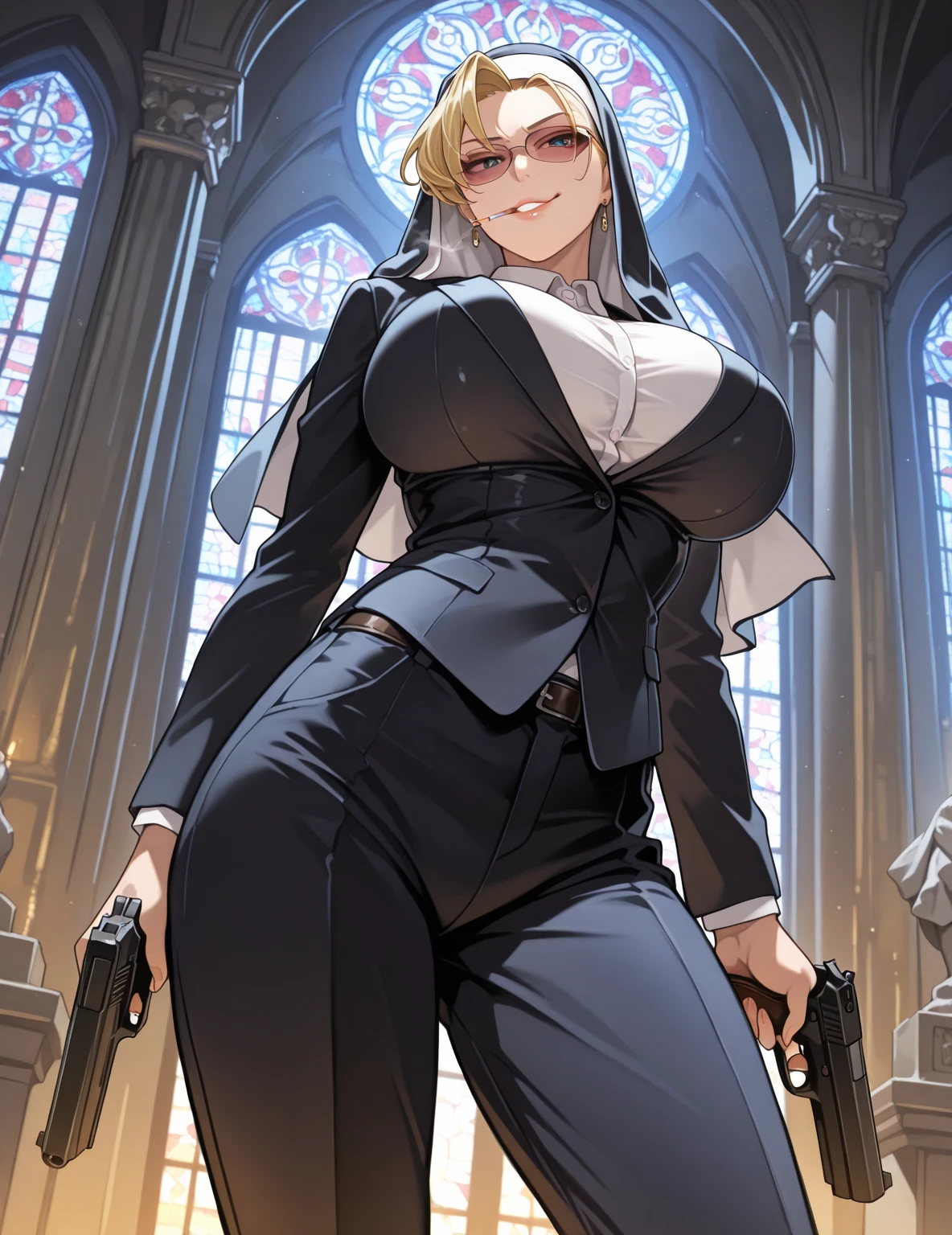 Sonya Blade MK, hair between eyes, ahoge, blonde hair, star \(symbol\), hair ornament, ruffled tulle dress, cleavage, bare shoulders, collarbone, long black elbow gloves, black gloves, black dress, black choker, strapless, tiara, veil, strapless dress, princess dress, veil, beautiful woman, perfect body, perfect breasts, wearing a princess dress, ball gown, in the park trees, wedding decorations, a warm smile, realism, masterpiece, textured skin, super detail, high detail, high quality, best quality, 1080p, 16k