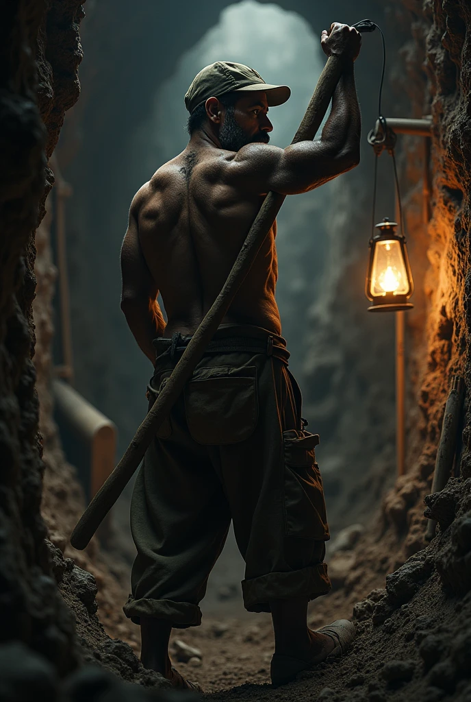 A young man digging in a gold mine