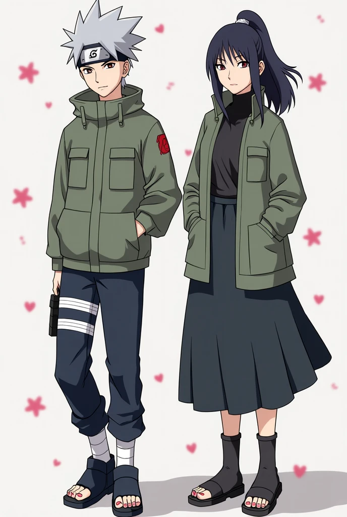two anime characters in different outfits standing next to each other, kakashi hatake, anime stile, sasoura, best anime character design, style anime, anime inspired, from naruto, as an anime character, anime-style, anime style only, anime style, anime character, style of anime, modern anime style, inspired by Kamisaka Sekka, anime styled