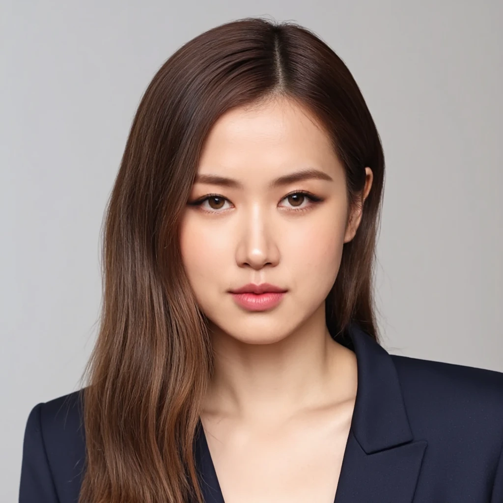A professional head shot photograph of a woman with a composed ...