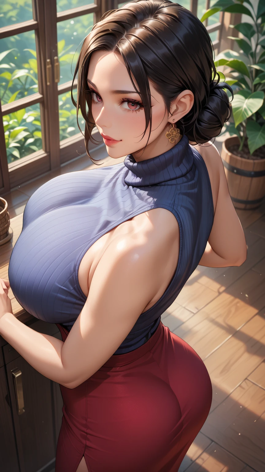 Perfect, masterpiece, (best quality, highres:1.2), 1girl, beautiful detailed eyes, beautiful detailed lips, extremely detailed eyes and face, long eyelashes, medium:oil painting, vivid colors, HDR, studio lighting, ultra-fine painting, sharp focus, physically-based rendering, extreme detail description, portraits, ((organized fingers)), curvy body, big breasts, perfect shape, facing viewer, sweaty, gorgeous, ((arms up)), sleeveless bodysuit, smiling,