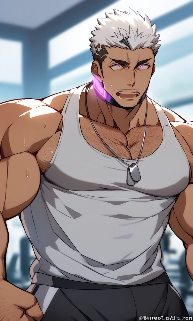 (masterpiece, best quality), 2 boy, young man,Shyness blush,musculous, short blue purple and pink-orange hair, Dark gray eyes, complex, (dress room), full bodyesbian, White baseball uniform, Open light purple jacket, Pectoralis abdominal muscles,vivd colour,(depth of fields:1.2),(abs),Be red in the face,looking at viewert,A piano,spread their legs,